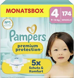 Pampers Premium Protection Windeln Gr. 4, Monatsbox, 9kg-14kg
